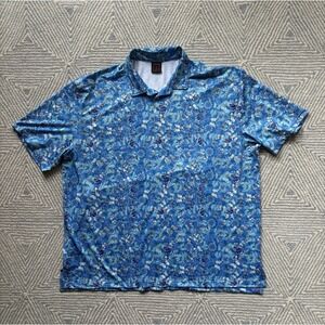 Tropical Bros Polyester Polo Shirt - Blue/Purple w/ Floral/Butterfly Design -3XL